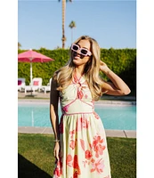 J.Marie Alara Floral Print Halter Sleeveless Scallop Trim Midi Dress
