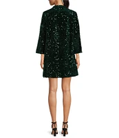 J.Marie Alli Sequin Banded Button-Up Collar Long Sleeve Shift Mini Dress