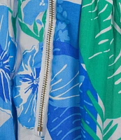 J.Marie Andie Tropical Leaf Print V-Neck Sleeveless Ric Rac Trim Midi A-Line Dress