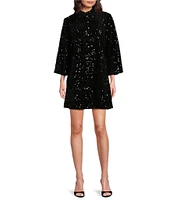 J.Marie Axel Sequin Banded Collar Long Sleeve Shift Mini Dress