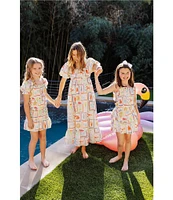 J.Marie Big Girls Lucia Beach Vibes Tropical Print Puff Sleeve Dress