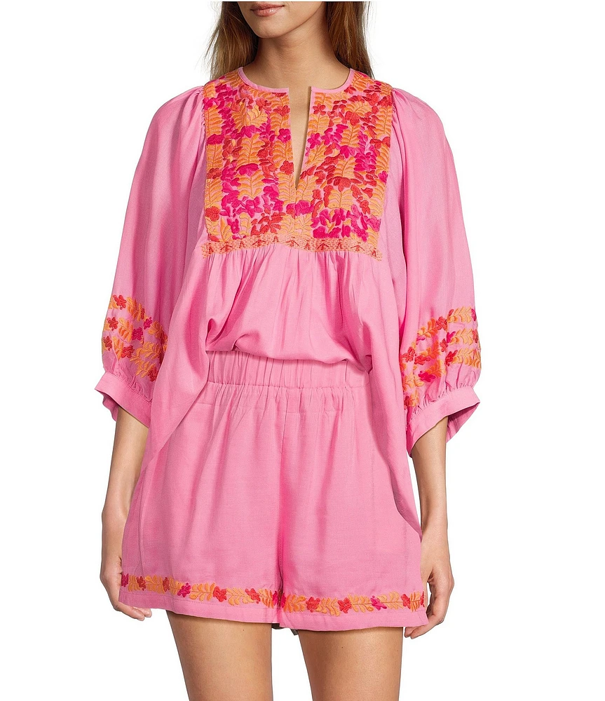 J.Marie Carlie V-Neck 3/4 Puff Sleeve Top
