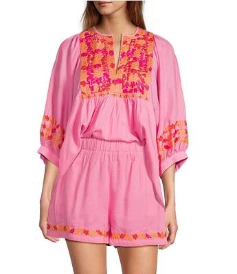 J.Marie Carlie V-Neck 3/4 Puff Sleeve Top