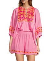 J.Marie Carlie V-Neck 3/4 Puff Sleeve Top