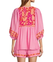 J.Marie Carlie V-Neck 3/4 Puff Sleeve Top