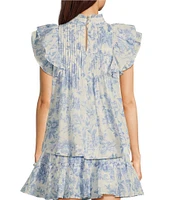 J.Marie Coordinating Chloe Ruffle Crew Neck Cap Sleeve Pleated Top