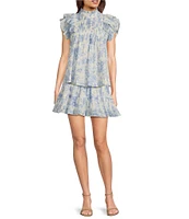 J.Marie Coordinating Chloe Ruffle Crew Neck Cap Sleeve Pleated Top