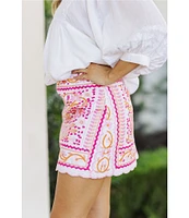 J.Marie Gianni Floral Embroidered Mini Pencil Skirt