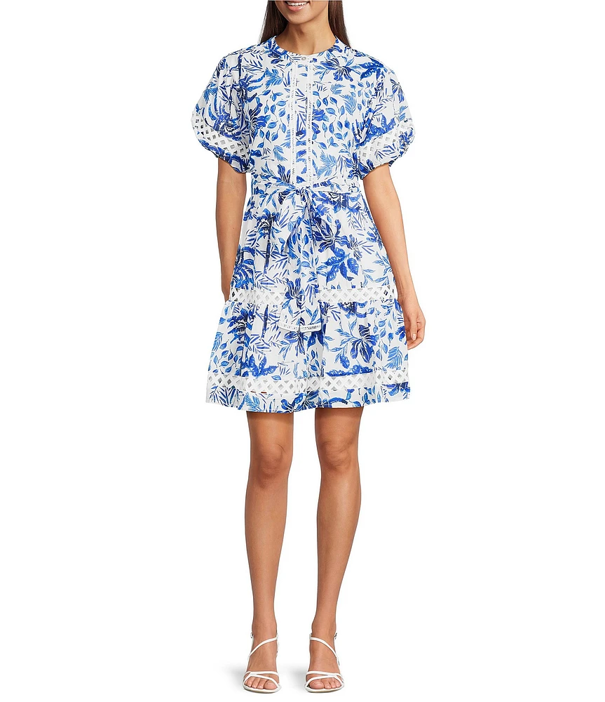 J.Marie Hayden Button Up Puff Sleeve Tiered Tie A-Line Dress