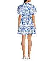 J.Marie Hayden Button Up Puff Sleeve Tiered Tie A-Line Dress