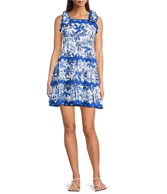 J.Marie Hayden Square Neck Ric Rac Trim Strap A-Line Dress