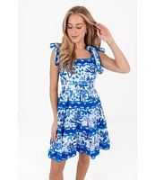 J.Marie Hayden Square Neck Ric Rac Trim Strap A-Line Dress