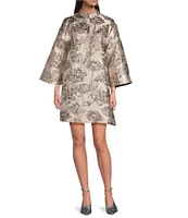 J.Marie Kai Brocade Button Front Long Sleeve Mini Dress