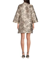 J.Marie Kai Brocade Button Front Long Sleeve Mini Dress