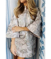 J.Marie Kai Brocade Button Front Long Sleeve Mini Dress