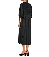 J.Marie Katrina Embroidered Split Round Neck Long Puff Sleeve Midi Dress