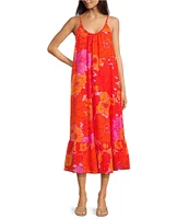J.Marie Lizzie Floral Print Scoop Neck Braided Strap Midi Dress