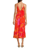 J.Marie Lizzie Floral Print Scoop Neck Braided Strap Midi Dress
