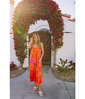 J.Marie Lizzie Floral Print Scoop Neck Braided Strap Midi Dress