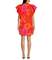J.Marie Lizzie Mandarin Collar Short Sleeve Ruffle Hem Shirt Dress