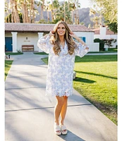 J.Marie Maggie Floral Lace Split V-Neck Long Sleeve Shift Dress