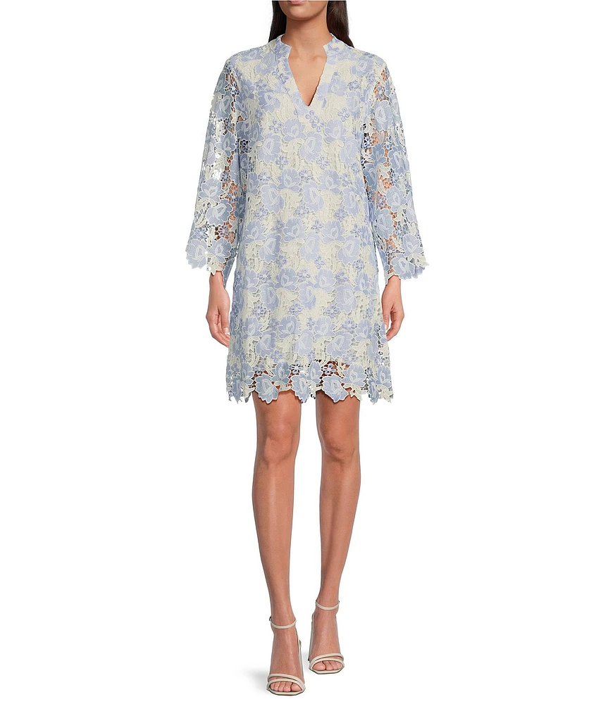 J.Marie Maggie Floral Lace Split V-Neck Long Sleeve Shift Dress