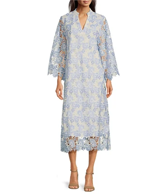 J.Marie Maggie Lace Split V-Neck 3/4 Sleeve Midi Shift Dress