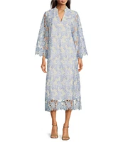 J.Marie Maggie Lace Split V-Neck 3/4 Sleeve Midi Shift Dress