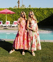 J.Marie Playa Button Up Ruffle Sleeve Belted Tiered Midi A-Line Dress