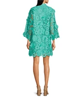 J.Marie Seraphina Floral 3D Lace Split Round Button Up Neck Long Sleeve Shift Dress