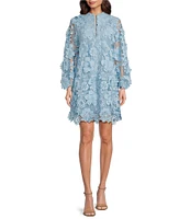 J.Marie Seraphina Floral 3D Lace Split Round Button Up Neck Long Sleeve Shift Dress