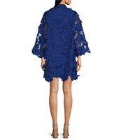 J.Marie Seraphina Floral 3D Lace Split Round Button Up Neck Long Sleeve Shift Dress