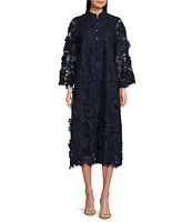 J.Marie Seraphina Floral Long Sleeve 3D Lace Mandarin Collar Midi Dress
