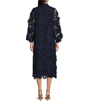 J.Marie Seraphina Floral Long Sleeve 3D Lace Mandarin Collar Midi Dress