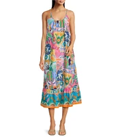 J.Marie Sloane Printed Scoop Neck Braided Midi Shift Dress