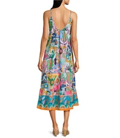 J.Marie Sloane Printed Scoop Neck Braided Midi Shift Dress