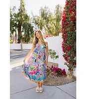 J.Marie Sloane Printed Scoop Neck Braided Midi Shift Dress