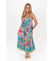 J.Marie Sloane Printed Scoop Neck Braided Midi Shift Dress