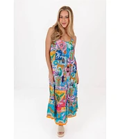 J.Marie Sloane Printed Scoop Neck Braided Midi Shift Dress