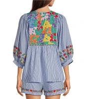 J.Marie Tristen 3/4 Sleeve Embroidery Coordinating Top