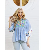 J.Marie Tristen 3/4 Sleeve Embroidery Coordinating Top