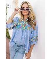 J.Marie Tristen 3/4 Sleeve Embroidery Coordinating Top