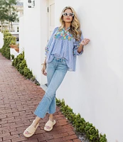 J.Marie Tristen 3/4 Sleeve Embroidery Coordinating Top