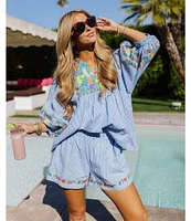 J.Marie Tristen 3/4 Sleeve Embroidery Coordinating Top