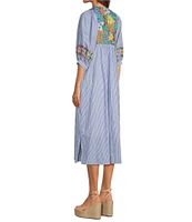 J.Marie Tristen Embroidered Side Slit Striped Pullover Midi Dress