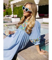 J.Marie Tristen Embroidered Side Slit Striped Pullover Midi Dress