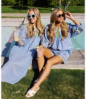 J.Marie Tristen Embroidered Side Slit Striped Pullover Midi Dress