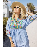 J.Marie Tristen Embroidered Side Slit Striped Pullover Midi Dress