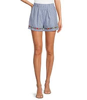 J.Marie Tristen Embroidered Striped Pull-On Coordinating Shorts