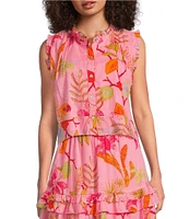 J.Marie Coordinating Woven Playa Button Up Ruffle Top